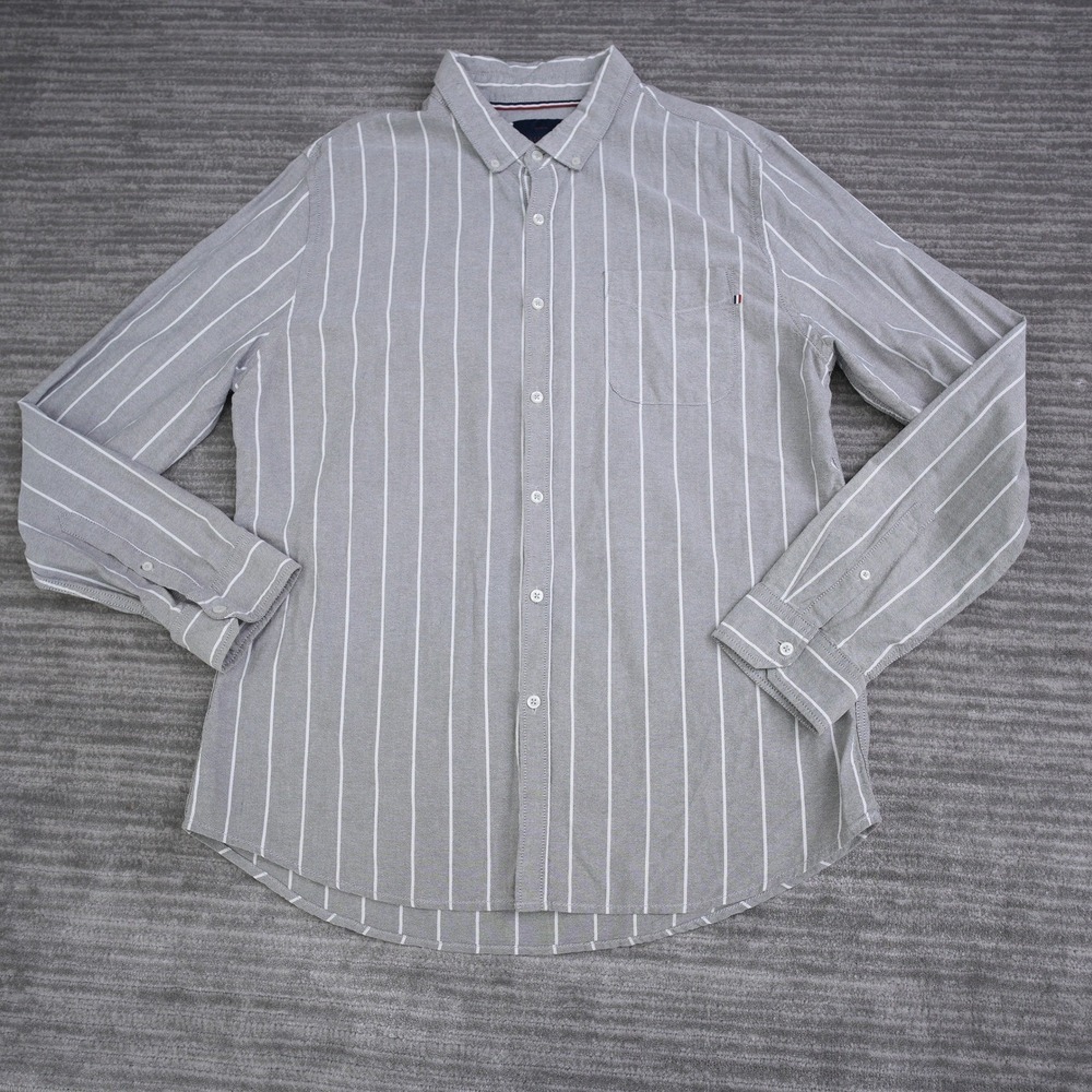 Cotton On Brunswick Garments Mens XL Grey White Striped Button Down Shirt Cotton